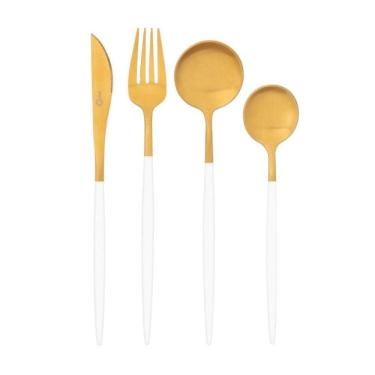 Imagem de Faqueiro Garbo 16 Peças Branco Com Dourado Oxford