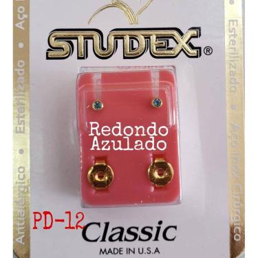 Imagem de Brinco Studex Classic 2Mm Bezel Azul Pequeno Dourado