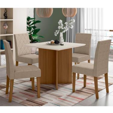 Imagem de Conjunto de Mesa de Jantar Quadrada com Tampo de Vidro Off White Helo e 4 Cadeiras Jade Suede Fendi