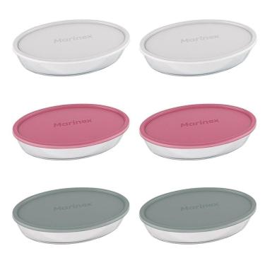 Imagem de Conjunto de Assadeiras Marinex Oval 2,4 Litros Pequena com Tampa Plástica 6 Peças