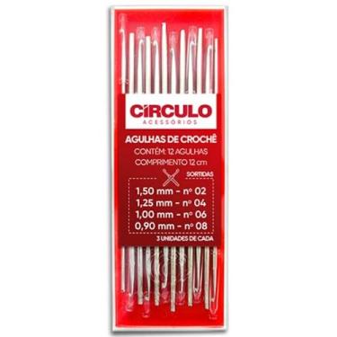 Imagem de Kit Agulhas Crochê Aço inoxidável 12 Agulhas Sortidas 0.90mm à 1.5mm
