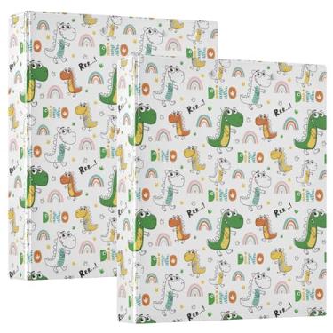Imagem de Fichários de caderno desenhados à mão com 3 anéis de dinossauros e arco-íris, fichários de caderno de 3,8 cm com bolsos, 1/2 pacote de fichários para escola, 200 folhas