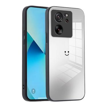 Imagem de XINYEXIN Capa de telefone de vidro gradiente para Xiaomi 13T / Xiaomi 13T Pro - proteção fina, amortecedor de silicone macio, à prova de choque e resistente a arranhões - preta