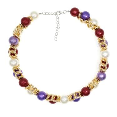 Imagem de Colar de pérolas grandes para mulheres colar de declaração de pérolas grandes e grossas, bijuterias simuladas de pérolas, colar de elos de corrente para festa de formatura de casamento, Pérola, Pérola sintética