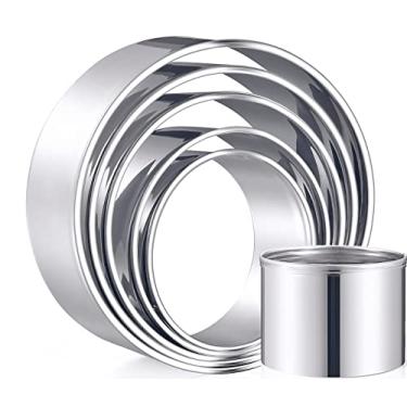 Imagem de Conjunto de 6 peças de cortadores redondos de biscoito de aço inoxidável, cortadores de bolo, moldes de rosquinha, moldes de rosquinha, carimbos para cozinhar e assar