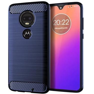 Imagem de Sidande Capa para Moto G7, Motorola G7 Plus XT1962, capa de telefone ultrafina com absorção de choque de fibra de carbono TPU capa protetora de borracha para Motorola Moto G7 azul marinho