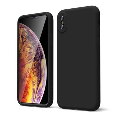 Imagem de oakxco Capa para iPhone X/iPhone 10 Xs capa de telefone silicone líquido, fino e macio gel de borracha TPU simples capa simples para mulheres meninas fofas, cor sólida fosca, preta