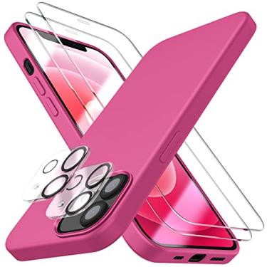 Imagem de Dssairo 5 em 1 para iPhone 12 Mini capa 5.4, com 2 protetores de tela + 2 protetores de lente de câmera, capa protetora fina de silicone líquido à prova de choque [forro de microfibra] (rosa choque)..