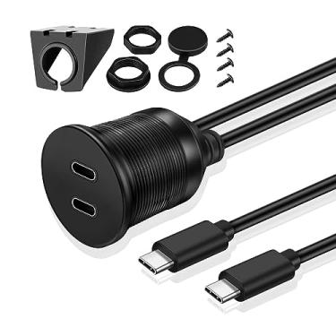 Imagem de TNP Cabo de montagem embutida USB C 3.0, cabo de extensão USB duplo de 0,9 m 1 m para painel de carro com montagem em painel de painel, 2 portas tipo C macho para fêmea cabo adaptador conector