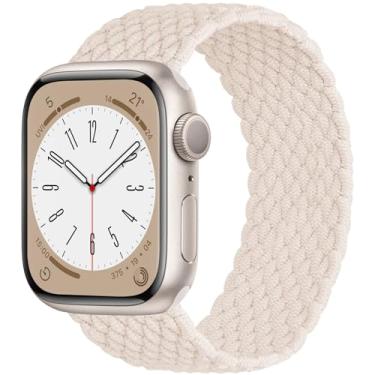 Imagem de OMECKY Pulseira de renda Solo compatível com Apple Watch S9/8/7/6/5/4/3 42/44/45 mm, pulseira esportiva trançada elástica de nylon fofa para iWatch SE, M Starlight