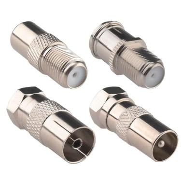Imagem de onelinkmore Adaptador Aéreo de Antena TV PAL, F para TV 4 Tipo F Fêmea Macho para Pal Macho Fêmea Acoplador Coaxial Cabo Coaxial Kit de Conector para Sintonizador Antena Extensor de Cabo Coaxial FM