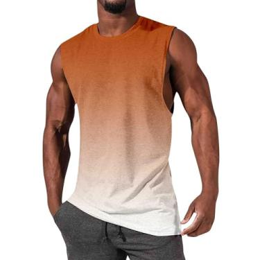 Imagem de Beotyshow Camiseta regata masculina gradiente sem mangas para treino muscular, atlética, algodão puro, casual, verão, Laranja, 3G