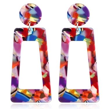 Imagem de Brincos femininos quadrados de acrílico com pingente de resina geométrica, leve, argola moderna, placa de acetato, joia de orelha, Metal, Strass