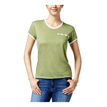 Imagem de Mighty Fine Camiseta feminina com estampa Army Ringer, branco-verde, P