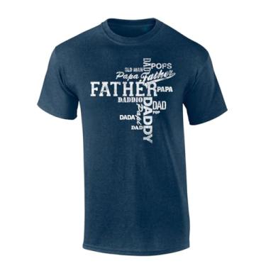 Imagem de Camiseta gráfica adulta de manga curta com estampa de apelidos dos pais Memorável Dia dos Pais Apelidos da Paternidade, Azul-marinho mesclado, 3G