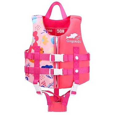 Imagem de Gogokids Colete de natação infantil, jaqueta flutuante infantil para meninas e meninos de 20 a 30 a 18 a 22 kg, boias de natação com alça de segurança ajustável para duelo, para crianças de 2 a 9 anos