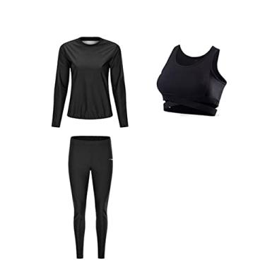Imagem de HGYJ Terno de sauna profissional feminino de manga comprida e calça de três peças, roupa de sauna para perda de peso, academia de boxe, solto, quente, preto, 3GG