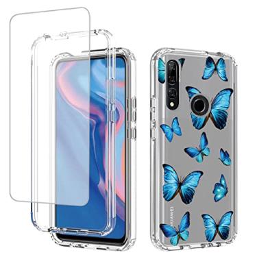 Imagem de Zoeirc Capa para Y9 Prime 2019/Honor 9X/P Smart Z com protetor de tela de vidro temperado, capa macia 360 à prova de choque híbrida transparente para Huawei Y9 Prime 2019 (borboleta azul)