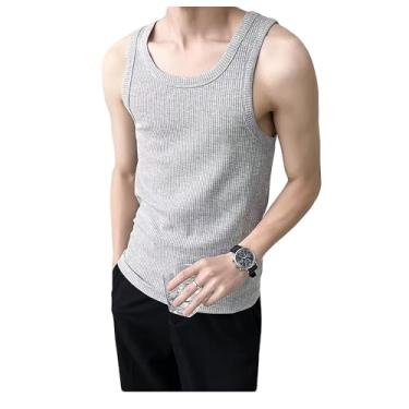 Imagem de Legou Suéter masculino de malha gola redonda respirável macio algodão esportivo fitness camiseta básica sem mangas, Cinza claro, GG
