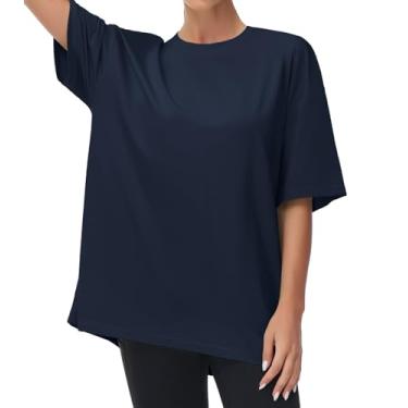 Imagem de THE GYM PEOPLE Camisetas femininas casuais de verão com gola redonda e manga curta para treino básico, Azul-marinho escuro, P