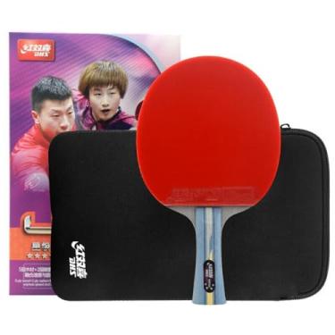Imagem de Ppbigu Raquete de tênis de mesa Double Happiness 4 estrelas R4002C/4006C, DHS Raquete de pingue-pongue de carbono com 7 camadas com pinos vermelhos e pretos em borrachas com películas protetoras de