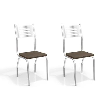 Imagem de Cadeira Sala de Jantar Munique 2C047 Aço Kit 2 Uni Cromado - Assento Marrom 21 - Kappesberg