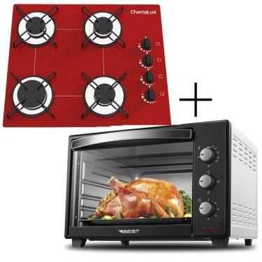 Imagem de Fog o Cooktop 4 Bocas Vermelho + Forno De Eletrico 48 Litros