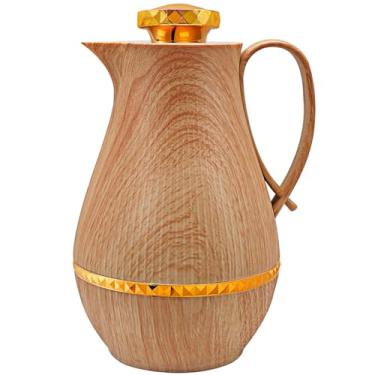 Imagem de Garrafa térmica isolada de café, 945 ml, frasco de luxo isolado em estilo árabe, bule de chá, com bico e forro de vidro para água quente e fria, ornamentos de inauguração de casa (cor de madeira)