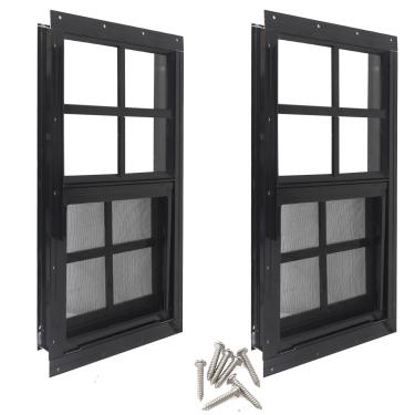 Imagem de Yuzzy Janelas de galpão de 30,5 x 45,7 cm com tela de vidro temperado e fibra de vidro, pacote com 2 janelas deslizantes pequenas para galinheiro, teatro, casa, garagem, celeiros (preto)