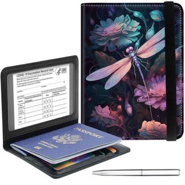 Imagem de Capa para passaporte carteira essencial de viagem com bloqueio de RFID, capa de couro para passaporte, compartimento para cartão de vacina, organizador para homens e mulheres, abelha da lua, Libélul,
