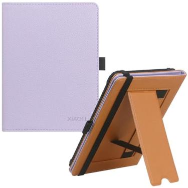 Imagem de Capa universal para e-reader de 6 polegadas e 6,8 polegadas, compatível com Paperwhite/Sony/kobo/Pocketbook/Nook/tolino 6-6,8 polegadas, capa de couro PU premium com alça de mão e suporte dobrável, roxo