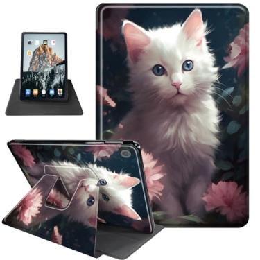 Imagem de Com amortecedor de TPU macio, capa de couro PU, suporte giratório de 360°, despertar/hibernar automaticamente, capa HD à prova de choque para Samsung Tab A8, gatinho fofo