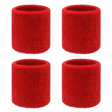 Imagem de Pacote com 4 faixas de suor de 7,6 cm para pulso de tênis absorventes para homens e mulheres - pulseiras elásticas atléticas para tênis, basquete, corrida, malhação (vermelho)
