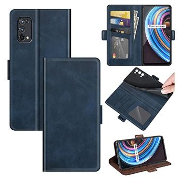 Imagem de Capa para Realme X7 Pro Ultra, carteira de couro PU premium estilo livro livro capa flip dobrável suporte capa com compartimentos para cartão para Realme X7 Pro Ultra capa de telefone (azul)