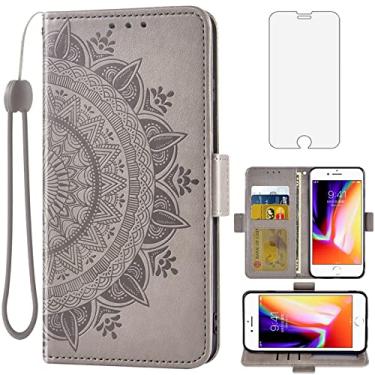 Imagem de Asuwish Compatível com iPhone 7/8/SE 2020/2022 capa carteira de vidro temperado protetor de tela flip folio capa de celular para iPhone7 iPhone8 7s 8s i SE2020 SE2022 2/2nd/3/3ª geração SE2 SE3 cinza