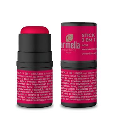 Imagem de Stick 3 em 1 Carmella Cosméticos - Rosa com Aroma de Morango, Textura Cremosa, Uso Múltiplo como Batom, Blush ou Sombra, 4g (Rosa Vibrante)