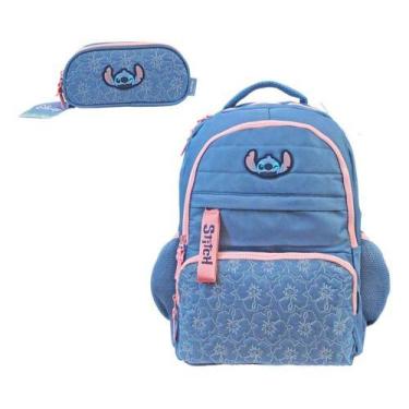 Imagem de Kit Mochila Costas Notebook C/ Estojo Triplo Original Stitch - Luxcel,