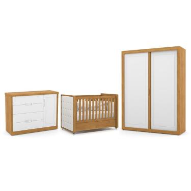 Imagem de Dormitório Tutto New 2 Portas, Cômoda 1 Porta e Berço com Capitonê - Matic Móveis