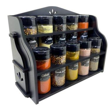 Imagem de Porta Temperos/Condimentos MDF kit 10 potes c/ Tampa Dosadora + Suport