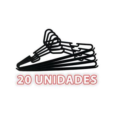 Imagem de Cabide Adulto 20 Unidades para Roupas Plastico Preto Resistente Ideal 