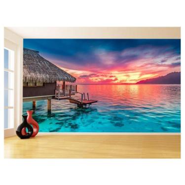 Imagem de Papel De Parede Praia Mar Coqueiros Areia Céu 3,5M Npr320 - Você Decor