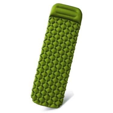 Imagem de Esteira de Acampamento, Esteira de Acampamento Autoinflável Com Travesseiro Bomba de pé Embutida Esteira de Dormir para Caminhadas Viagem Praia Ao Ar Livre (Verde exército)