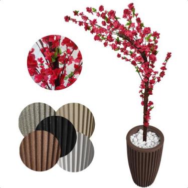 Imagem de Cerejeira Pink Galho Curvo Planta Artificial Vaso Decoração - Flor de 