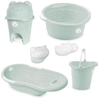 Imagem de Kit banho bebe adoleta banheira + saboneteira balde bacia lixeira e ou