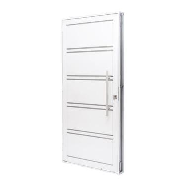 Imagem de Porta de Aço Lambri 215x100cm com Friso e Puxador Inox Batente 12cm Qu