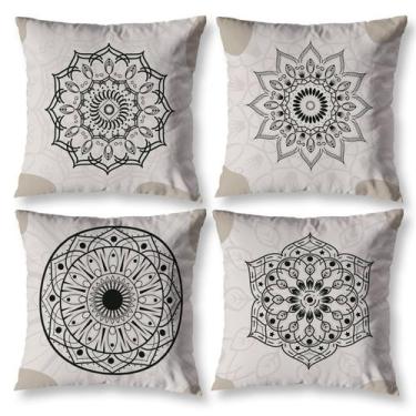 Imagem de Kit 4 Capas de Almofadas Cheias Estampa  MANDALA BEGE - 40cm X 40cm Es