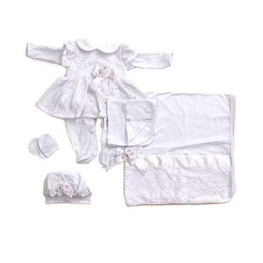 Imagem de Kit Enxoval De Boneca Saída Maternidade de Luxo Nara Branco Para Bebê 