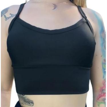 Imagem de cropped alcinha top blusa academia com bojo fitness preto - ZEM