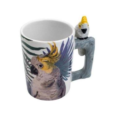 Imagem de Caneca Chá e Café de Cerâmica Branca 350ml - Bon Gourmet Cacatua