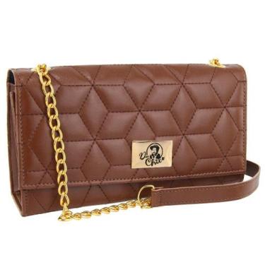 Imagem de Bolsa feminina clutch alça em corrente bordado festa - DUCHICO, Carame